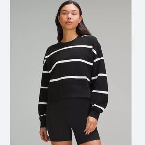 Lululemon Perfectly Oversized Cropped Crew Stripe Black White Size 12